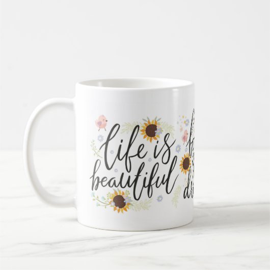 Affirmation Sonnenblumendesign Kaffeetasse (Links)
