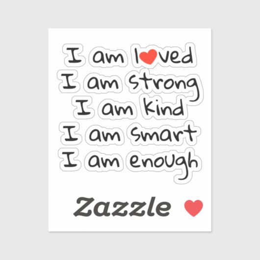 Affirmations Heart Typografy Red Black Aufkleber (Blatt)