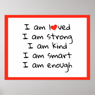Affirmations Heart Typografy Red Black Poster