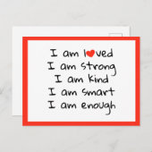 Affirmations Heart Typografy Red Black Postkarte (Vorne/Hinten)