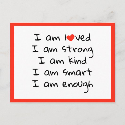 Affirmations Heart Typografy Red Black Postkarte (Vorderseite)