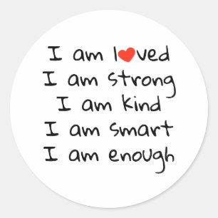 Affirmations Heart Typografy Red Black Runder Aufkleber