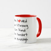 Affirmations Heart Typografy Red Black Tasse (VorderseiteRechts)