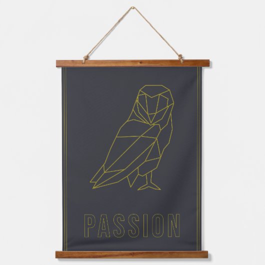 Affirmative poster der gelben Origami-Eule-Leidens Wandteppich Mit Holzrahmen (Vorderseite)