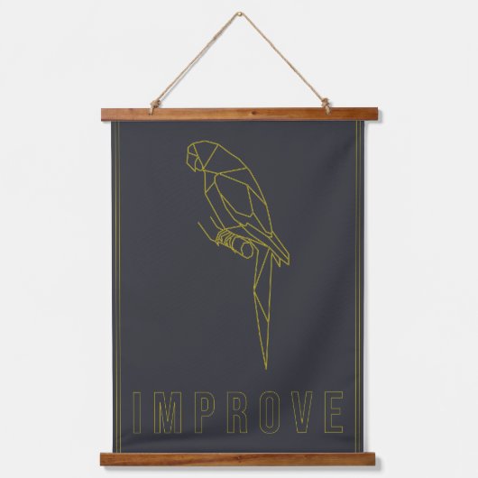 Affirmative poster eines gelben Origami-Papagei Wandteppich Mit Holzrahmen (Vorderseite)