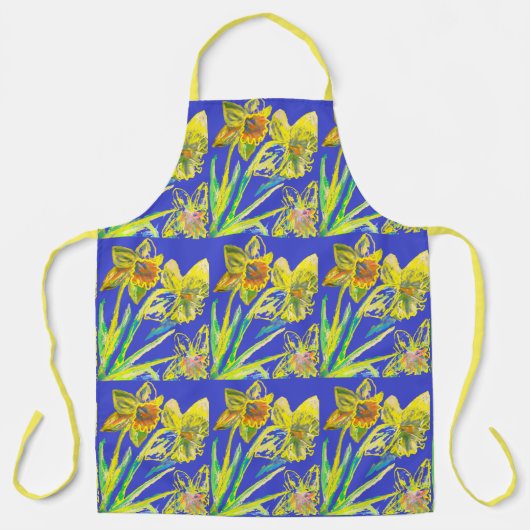 affodic Watercolor Blume Yellow Blue Abstrakt Schürze (Vorderseite)