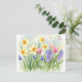 Affodien, Tulpen, Hyazinthen, Schmetterlinge Postk Postkarte (Stehend Vorderseite)