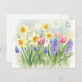 Affodien, Tulpen, Hyazinthen, Schmetterlinge Postk Postkarte (Vorne/Hinten)