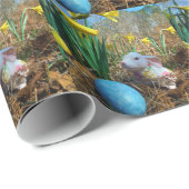 Affodien und Eier aus blauem Oster Geschenkpapier (Rolleneckpunkt)