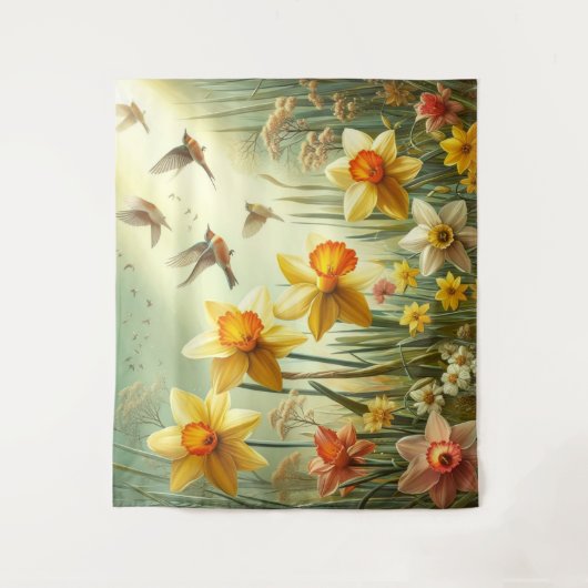 Affodien und Vögel Wandteppich (Vorderseite)