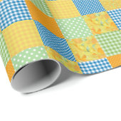 Affodils, Polkas und Karo Imitate Patchwork Geschenkpapier (Rolleneckpunkt)