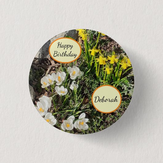 Affodis & Crocus Geburtstag Button (Vorderseite)