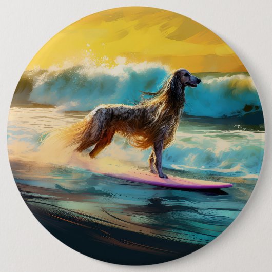 Afghan Hound Beach Surfmalerei Button (Vorderseite)