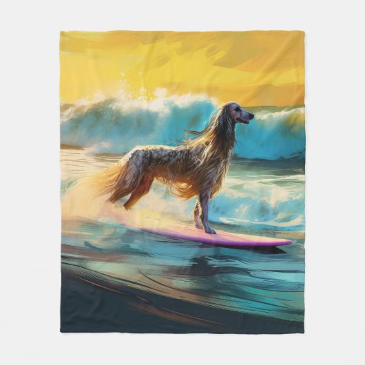 Afghan Hound Beach Surfmalerei Fleecedecke (Vorderseite)