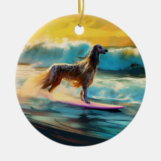 Afghan Hound Beach Surfmalerei Keramik Ornament (Vorne)