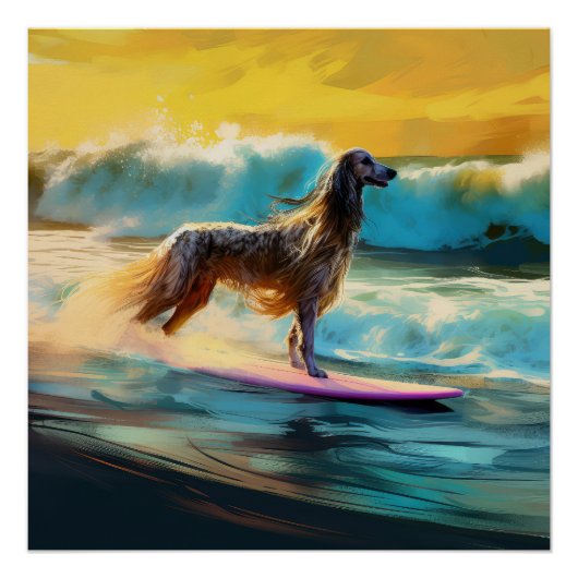 Afghan Hound Beach Surfmalerei Poster (Vorderseite)