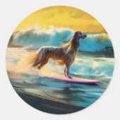 Afghan Hound Beach Surfmalerei Runder Aufkleber (Vorderseite)