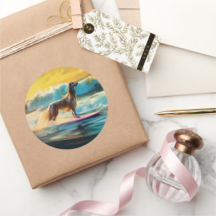 Afghan Hound Beach Surfmalerei Runder Aufkleber