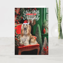 Afghan Hound Christmas Dog Naughty or Nice Feiertagskarte