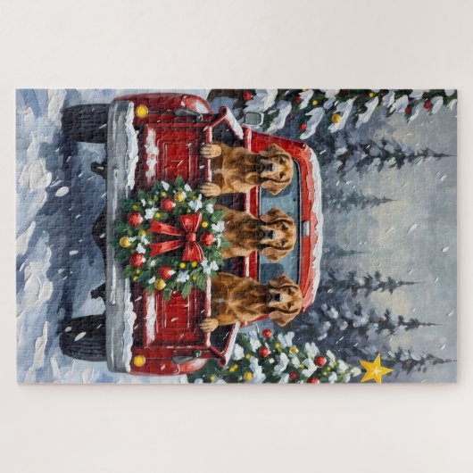 Afghan Hound Christmas Red Truck Holiday Puzzle (Horizontal)
