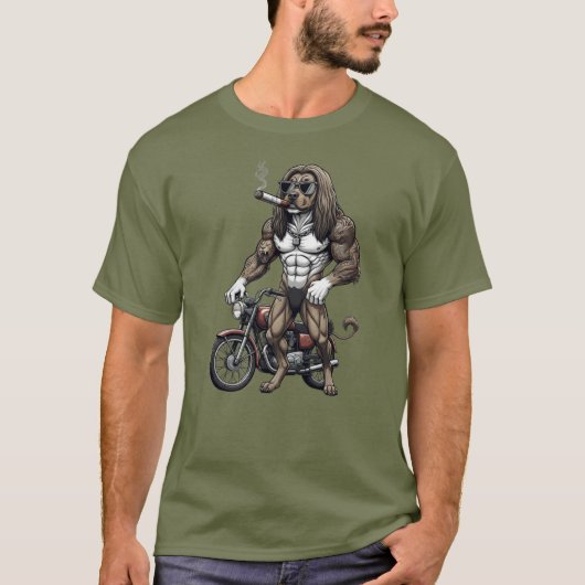 Afghan Hound Dog, muscular, tattooed, bodybuilder  T-Shirt (Vorderseite)
