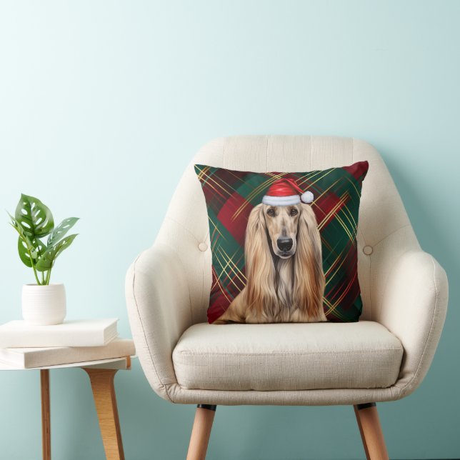 Afghan Hound Dog Red Plaid Christmas Holiday Kissen (Stuhl )