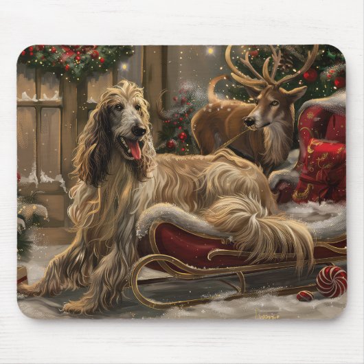 Afghan Hound Dog Weihnachtsfest Mousepad (Vorne)