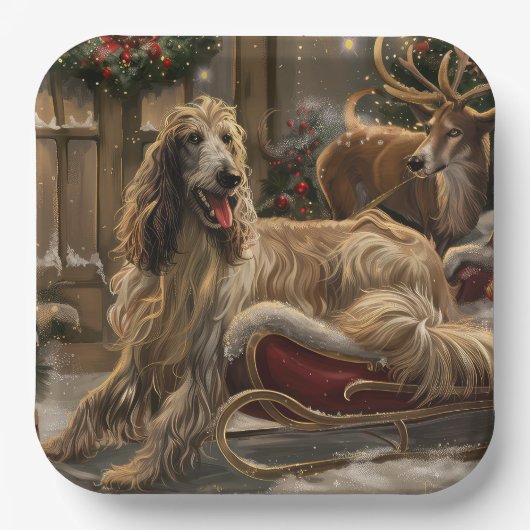 Afghan Hound Dog Weihnachtsfest Pappteller (Vorderseite)