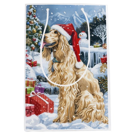 Afghan Hound Dog Winter Wunderland Weihnachtsfreud Mittlere Geschenktüte (Vorderseite)