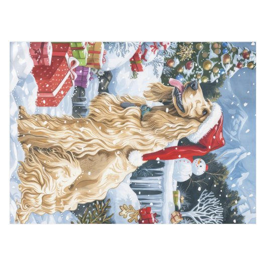 Afghan Hound Dog Winter Wunderland Weihnachtsfreud Tischdecke (Vorderseite (Horizontal))