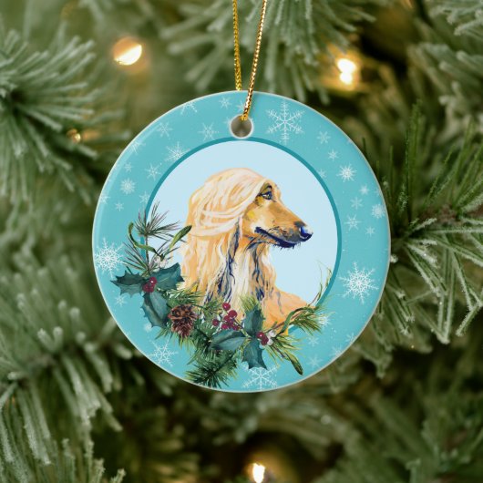 Afghan Hound Evergreen Blue Snowflake Border Keramik Ornament (Baum)