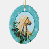 Afghan Hound Evergreen Blue Snowflake Border Keramik Ornament (Rechts)