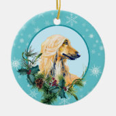 Afghan Hound Evergreen Blue Snowflake Border Keramik Ornament (Vorne)