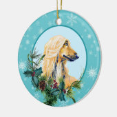 Afghan Hound Evergreen Blue Snowflake Border Keramik Ornament (Links)