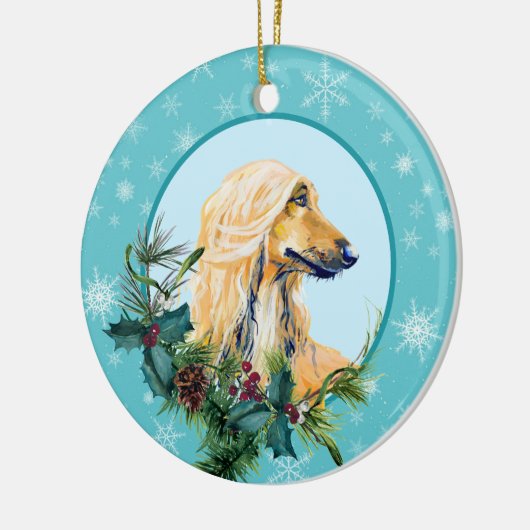 Afghan Hound Evergreen Blue Snowflake Border Keramik Ornament (Links)