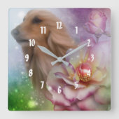Afghan Hound Fantasy Blume Dog Art Quadratische Wanduhr (Vorderseite)