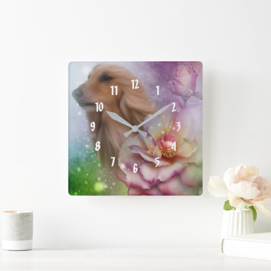 Afghan Hound Fantasy Blume Dog Art Quadratische Wanduhr (Zuhause)