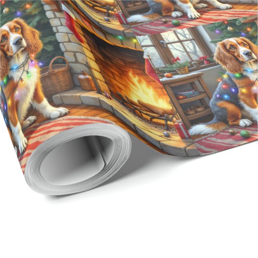 Afghan Hound Fireplace with Christmas Lights Geschenkpapier (Rolleneckpunkt)