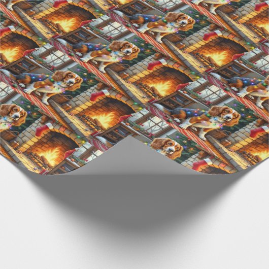 Afghan Hound Fireplace with Christmas Lights Geschenkpapier (Ecke)