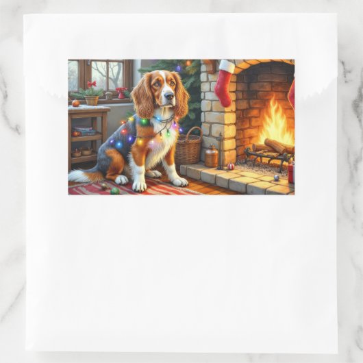 Afghan Hound Fireplace with Christmas Lights Rechteckiger Aufkleber (Tasche)
