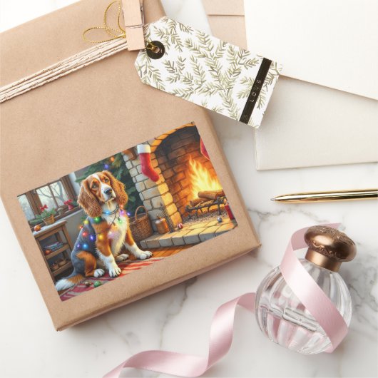 Afghan Hound Fireplace with Christmas Lights Rechteckiger Aufkleber (Schenken)