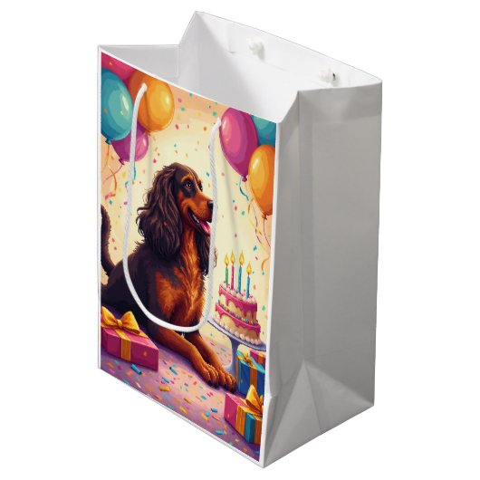 Afghan Hound Geburtstagsfeier Mittlere Geschenktüte (Vorderseite Schrägansicht)