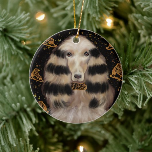 AFGHAN HOUND GOLD  KERAMIK ORNAMENT (Baum)