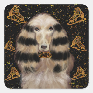 AFGHAN HOUND GOLD  QUADRATISCHER AUFKLEBER