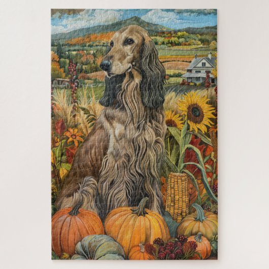 Afghan Hound Herbst Ernte Erntedank Hund Puzzle (Vertikal)
