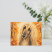 Afghan Hound Herbstwald Hund Postkarte (Stehend Vorderseite)