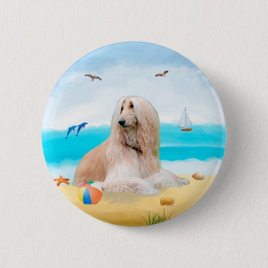 Afghan Hound Hund am Strand Button (Vorderseite)
