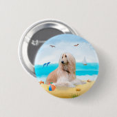 Afghan Hound Hund am Strand Button (Vorne & Hinten)