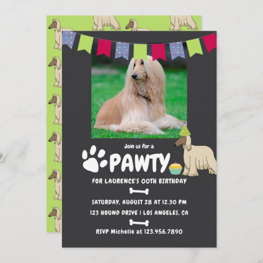 Afghan Hound Hund Birthday Foto Einladung (Vorne/Hinten)