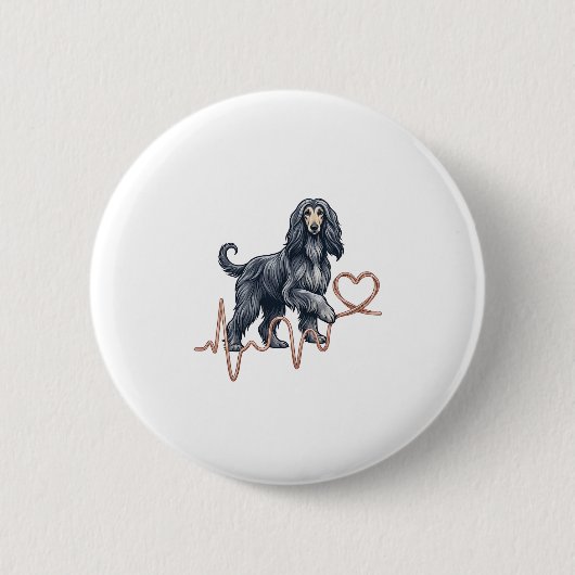 Afghan Hound Hund Herzschlag Linie Herz Button (Vorderseite)